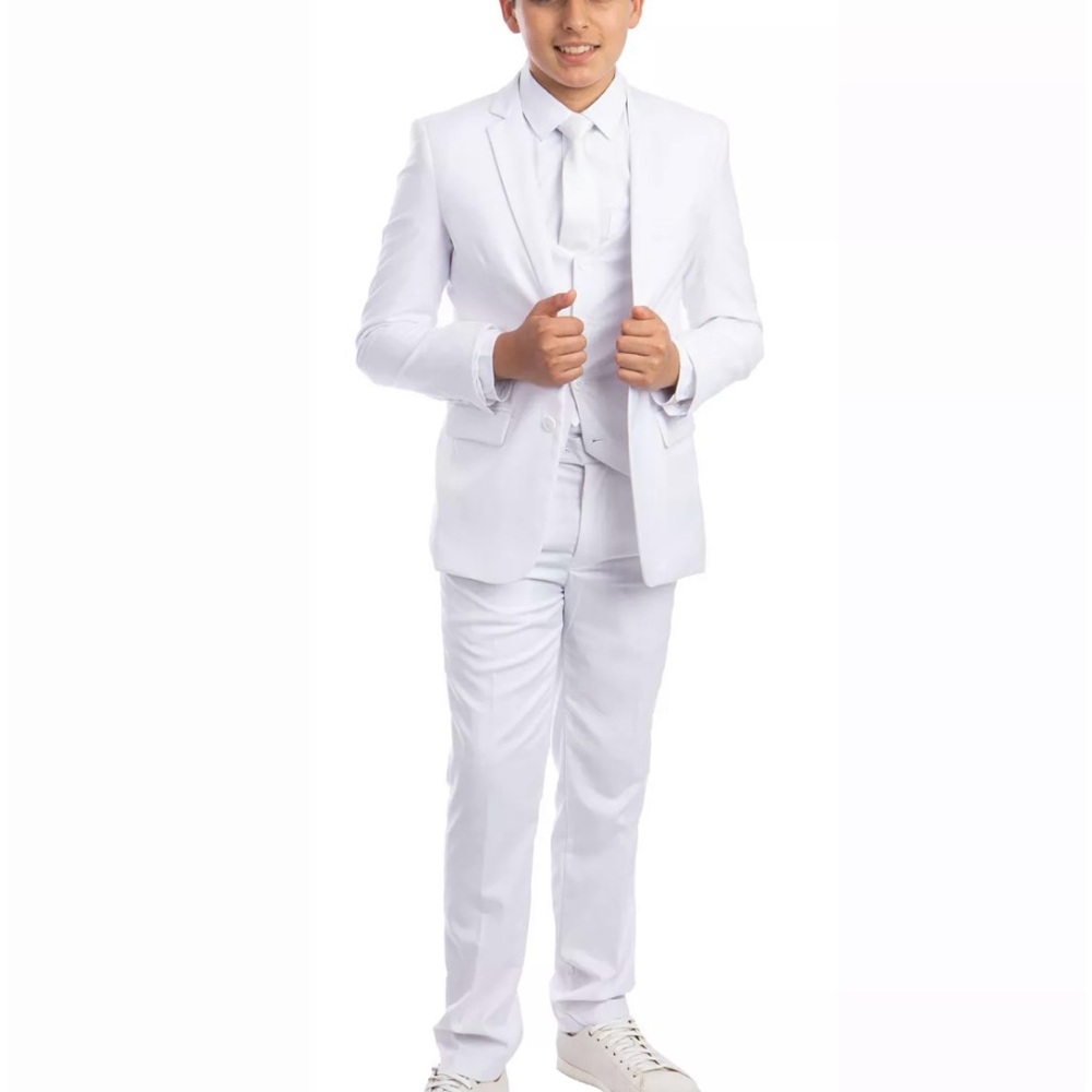 Big Boy's 5-Piece Shirt, Tie, Jacket, Vest and Pants Solid Suit Set